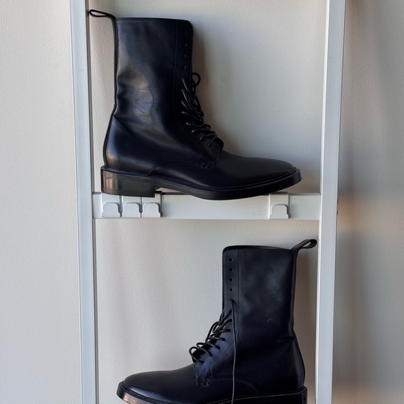 Balenciaga Black Leather Lace-Up Boots - Picture 1 of 9